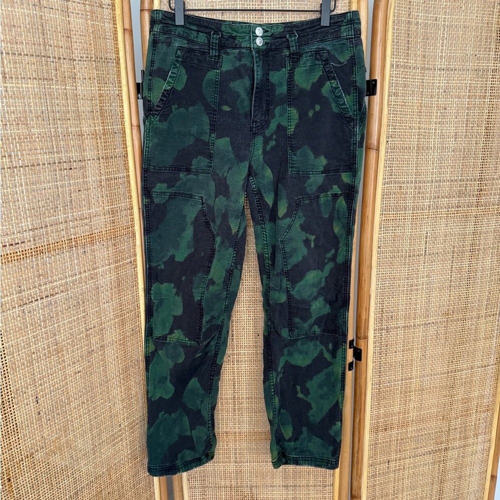 Anthropologie Green Camouflage Straight Leg Pants